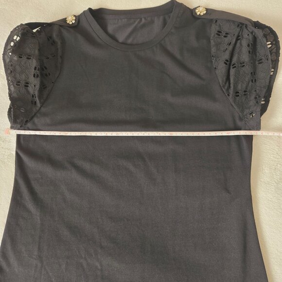 NWOT Twinset U&B Womens Lace Eyelet Sleeve Knit Top gold-tone floral buttons S - Picture 8 of 12